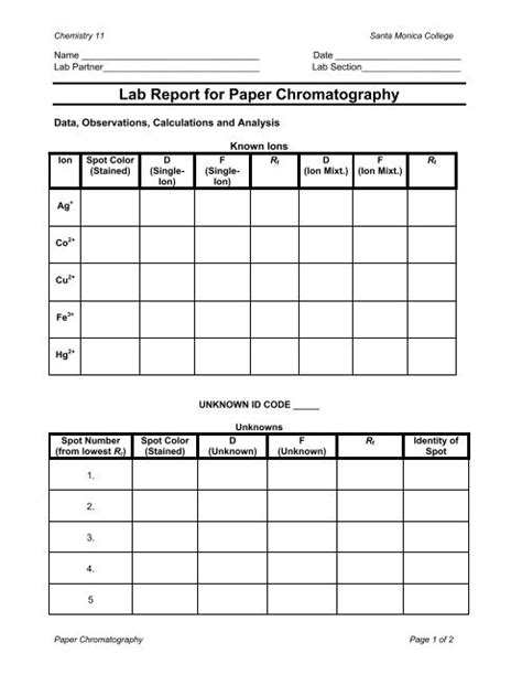 Lab Report for Paper Chromatography - Santa Monica College