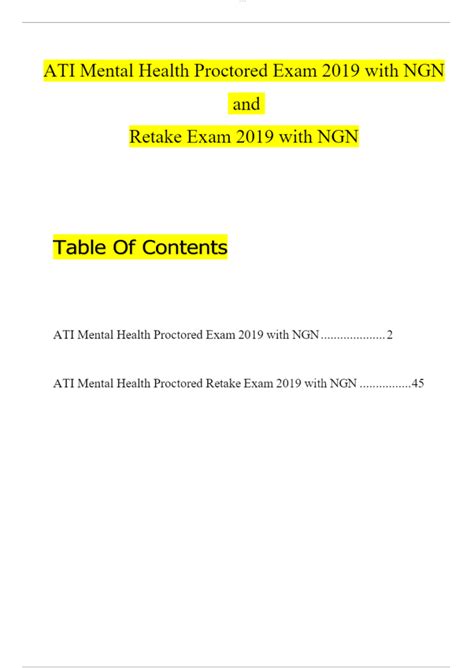 Ati Mental Health Proctored Ngn Exam And Retake Exam