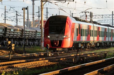 Modern Intercity High Speed Train At Sunset Commercial Suburban