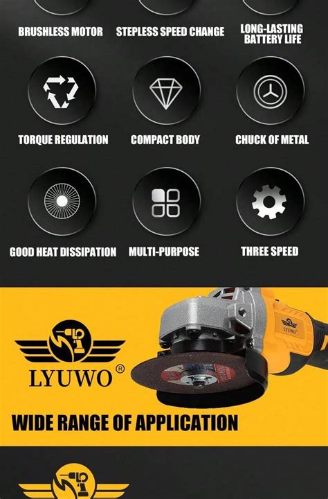 LYUWO Brushless Rechargeable Angle Grinder Lithium Battery High Power