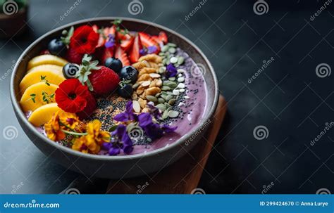 A Plant Based Gluten Free Rainbow Smoothie Bowl With Edible Flowers