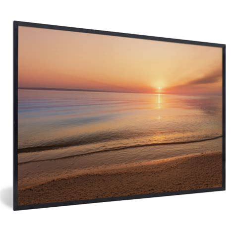 MuchoWow Poster encadré Plage Mer Rose Coucher de soleil