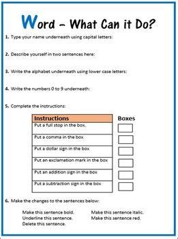 Microsoft Word Processing Activity What Can It Do Editable Worksheet