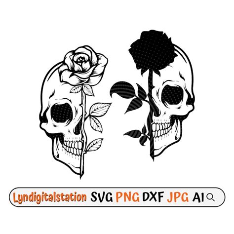 Rose Skull Svg Half Face Rose Skull Clipart Rose Skeleton Face Cut File