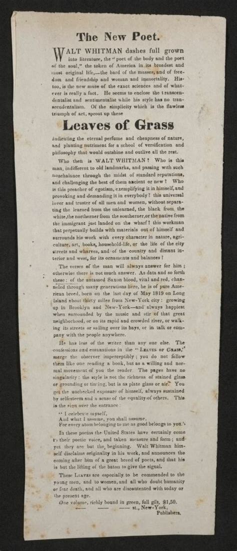 An Advertisement For Walt Whitmans 1855 Leaves Of Grass Academy Of American Poets