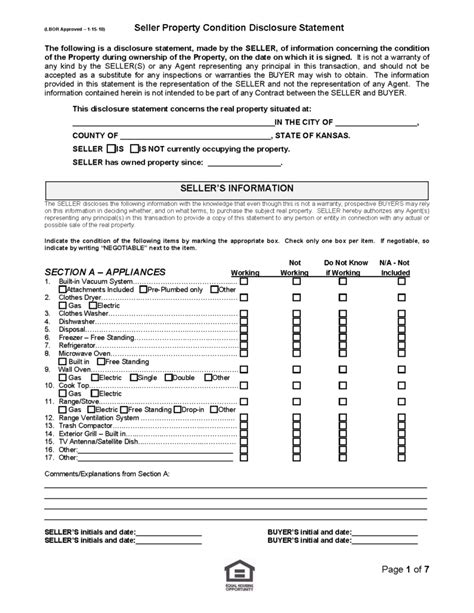 Free Kansas Property Disclosure Statement Pdf