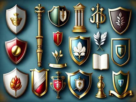 A Set Of Shields With Different Designs On Them Image Design Id