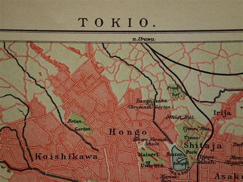 Tokyo Old Map Of Tokyo Japan 1904 Original Antique City Plan Etsy