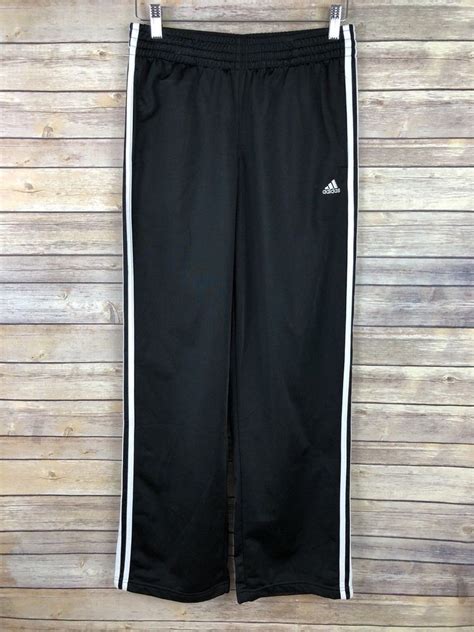 Adidas Black And White Three Stripe 100 Polyester Track Pants Size