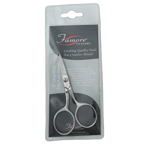 Famore 4in Large Ring Fine Point Curved Embroidery Scissor