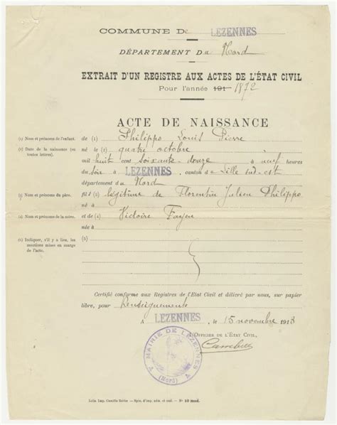 Mus E Sacem Extrait Des Registres Des Actes De Naissance De Louis