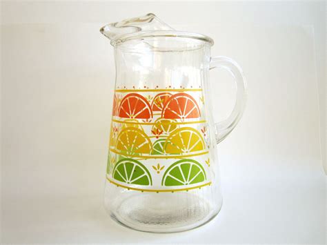 Glass Pitcher Citrus Design Oragne And Yellow Servingware Pitcher Glass Pitchers Libbey