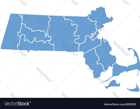 State Map Of Massachusetts By Counties Royalty Free Vector