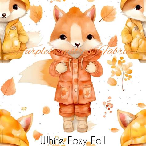 White Foxy Fall Purpleseamstress Fabric