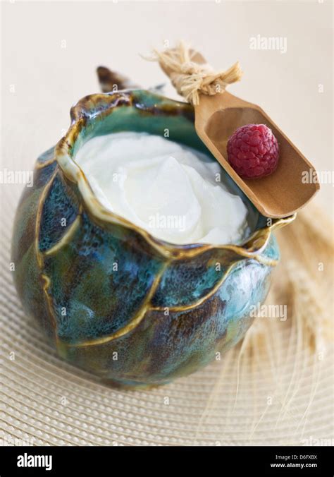 Greek Yogurt In Ceramic Pot Stock Photo Alamy