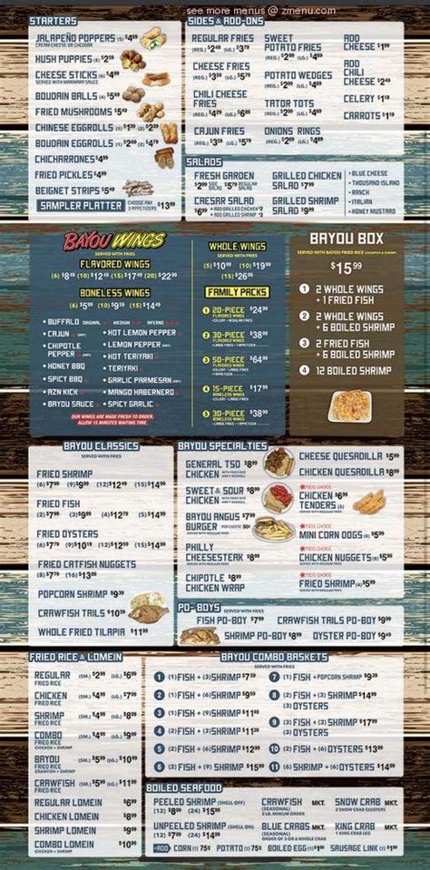 Menu At Bayou Seafood And Wings Restaurant Houston