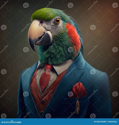 Portrait Of A Parrot Dressed In A Formal Business Suit Stock