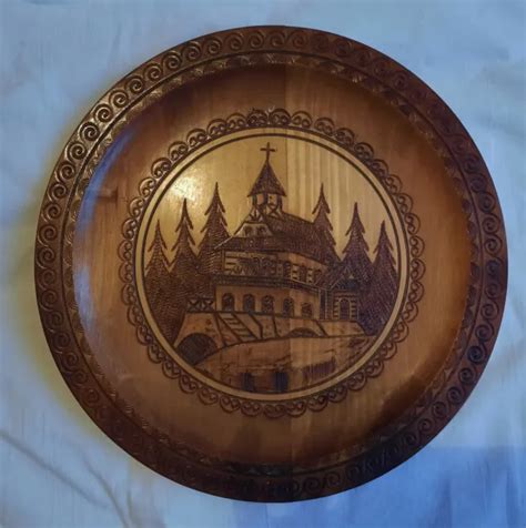 Assiette En Bois Grav E Et Avec Fil De Cuivre Sur Le D Cor Pologne Eur