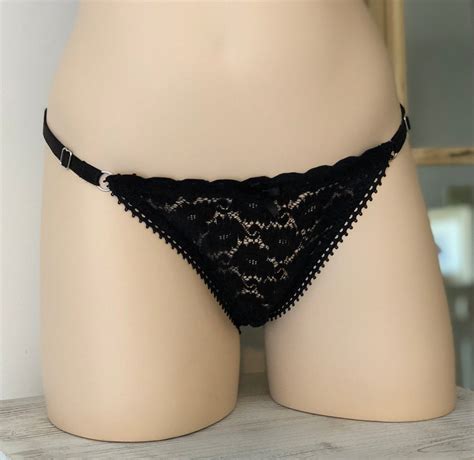 Sexy Black Lace Bikini Panties With Strappy Details Handmade Etsy