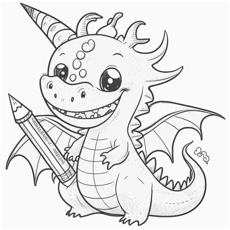 cute kawaii dragon drawing - Print now for free | Drawing Ideas Easy