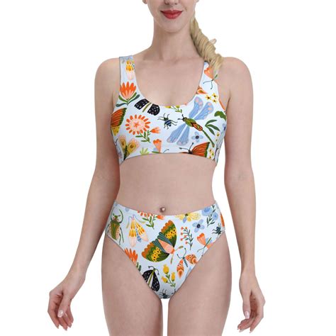 Lukts Women High Waisted Bikini Set Insects And Flowers Swimsuit 2