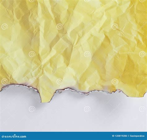 Burned Yellow Crumpled Paper On White Background Stock Photo Image Of