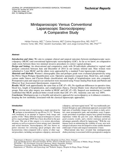 Pdf Minilaparoscopic Versus Conventional Laparoscopic Sacrocolpopexy