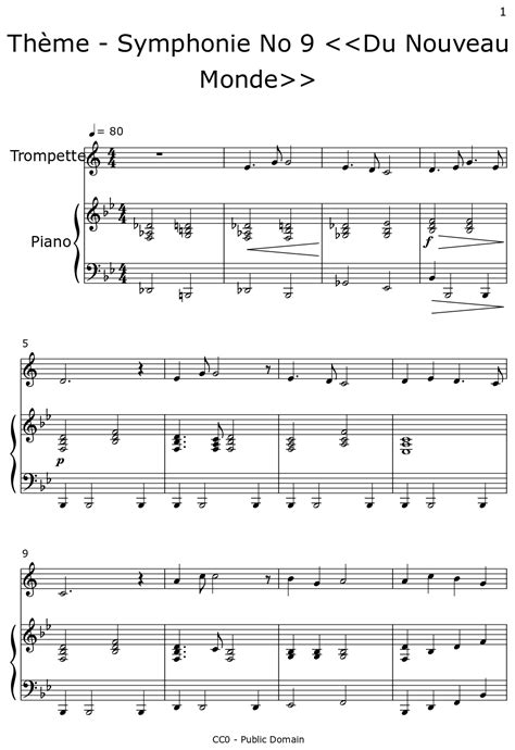 Thème Symphonie No 9 Sheet music for Trumpet Piano