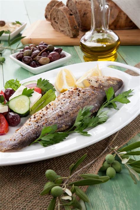 Roasted Seabass Stock Photo Image Of Bass Olives Authentic 48830704