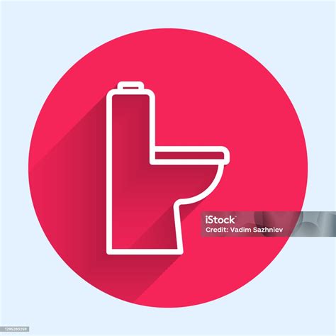 White Line Toilet Bowl Icon Isolated With Long Shadow Red Circle Button