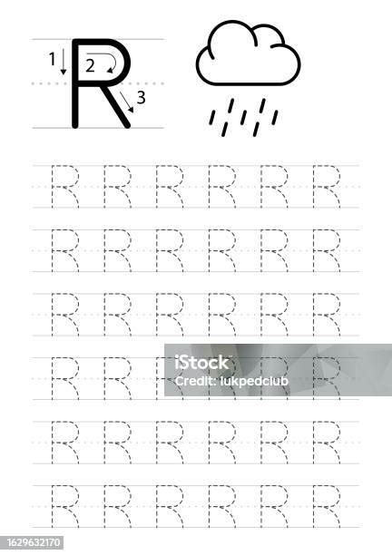 Lembar Kerja Pelacakan Alfabet Huruf R Yang Dapat Dicetak Ilustrasi