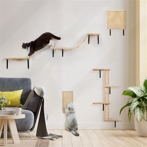 Coziwow Pcs Wall Mounted Cat Tree Set W Cat Perch Scratching Post