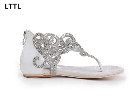 Lttl Brand Rhinestones Women Gladiator Sandals 2016 Summer Latest Design Female Flat Heel Flip