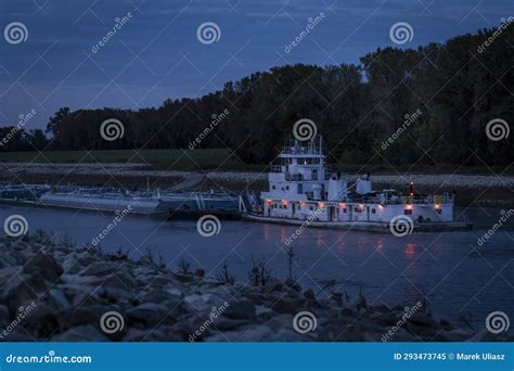 Towboat with Barges on Chain of Rock Bypass Canal of Mississippi River ...