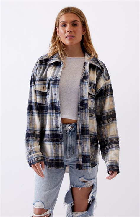 La Hearts Oversized Plaid Shacket At