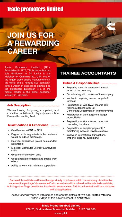 Trainee Accountants Trade Promoters Limited Generator Suppliers Sri