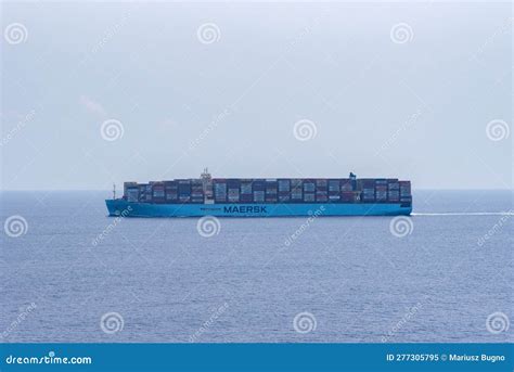 Maersk Owned Cargo Container Ship Sailing Through The Ocean Editorial