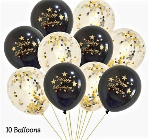 10 Pcs Black and Gold Happy Birthday Printed Balloonsbirthday - Etsy