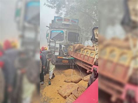 Truck Collided With A Tractor Trolley Standing On The Side Of The Road Loading Paddy The Driver