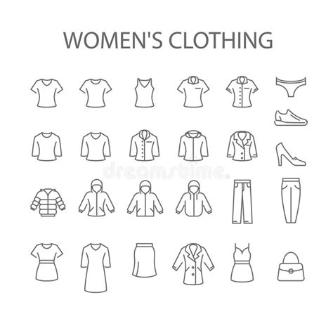 Women`s Clothing Icons Set Of Woman Garments Type Signs Outerwear