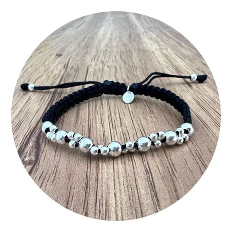 Pulsera Tejida Y Bolitas De Plata 925 Ajustable Agálea Meses sin