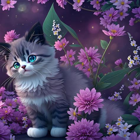 Premium AI Image | cute cat design in flowers