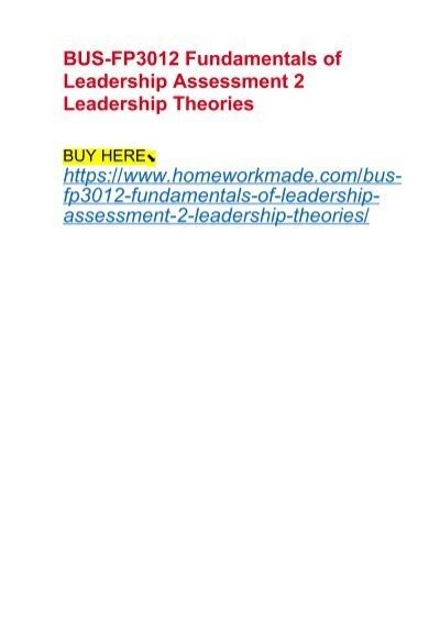 BUS FP3012 Fundamentals Of Leadership Assessment 2 Leadership Theories