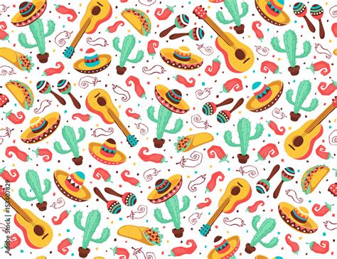 Viva Mexico seamless pattern. Mexican culture symbols on black ...