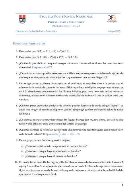 Guia Ejercicios De Probabilidad Y Estad Stica A Escuela