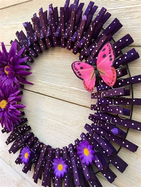 Purple Spring Clothespin Wreathpink Spring Wreathsummer Etsy