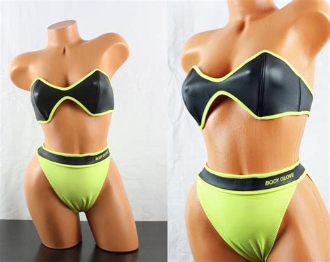 S Swimsuit Body Glove Neoprene Bikini Two Piece Bathing Suit Neon