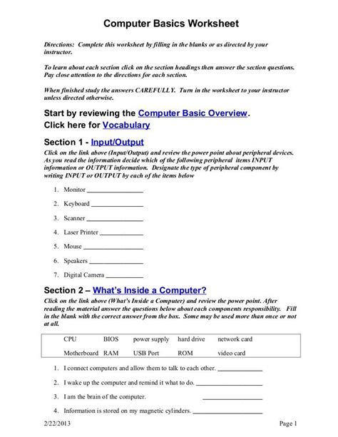 Computer Input Output Devices Worksheet Artofit