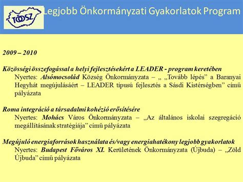 Legjobb Önkormányzati Gyakorlatok Program ppt letölteni