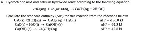 Solved Hydrochloric Acid And Calcium Hydroxide React According To The Following Equation 2hci